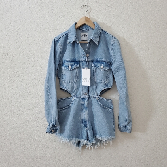 Zara cut out denim short blue wash jumpsuit - Picture 16 of 16